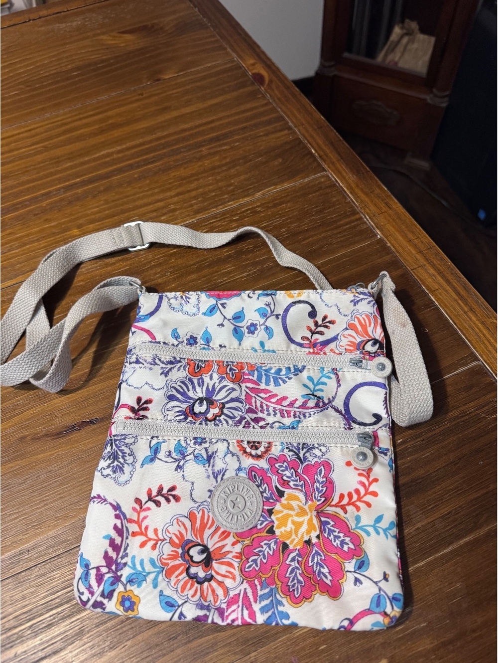 Kipling Alvar Floral Multicolor Crossbody Bag White Nylon Adjustable Strap